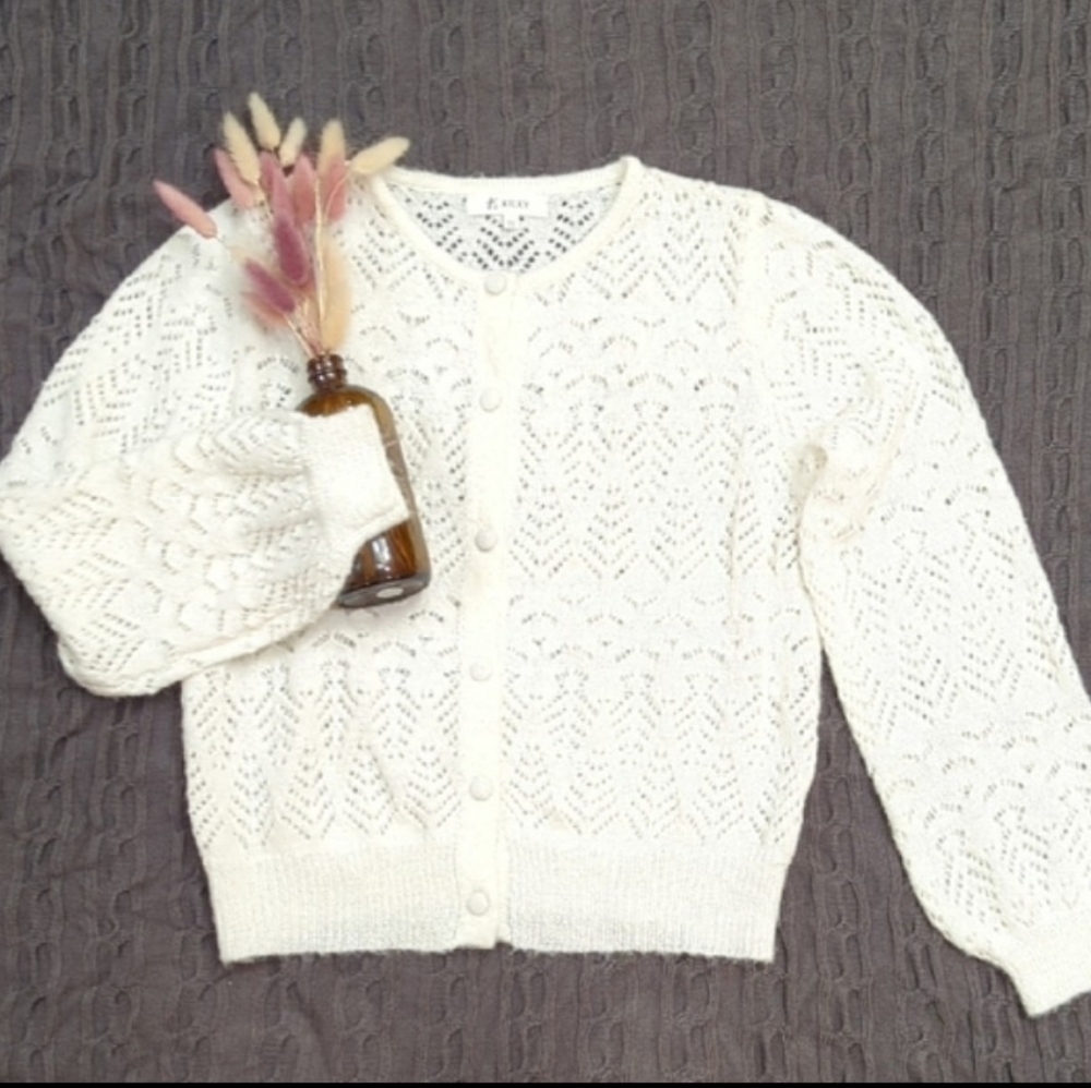 Kilky Parisian Brand Sezane Style Mohair Wool Blend Knit Button Up Cardigan